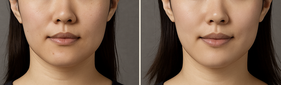Bojin facial before and after results for our client-improved skin tone, reduced puffiness, and lifted contours after TCM-inspired treatment